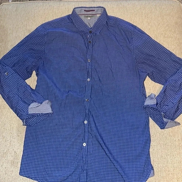 Ted Baker London plaid  dress shirt with flip cuff - size 4/small - M - Picture 1 of 3